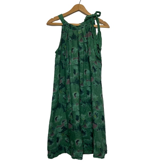 bellambia Dresses & Skirts - Bellambia 100% Pure Linen Green Floral Halter A-Line Dress Medium